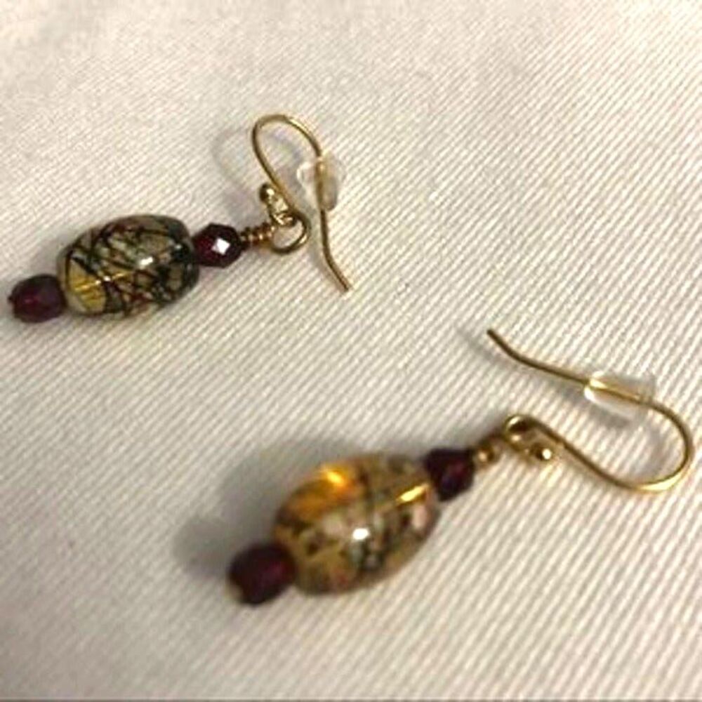 Painted Glass Bead Dangle Earrings - Picture 4 of 8